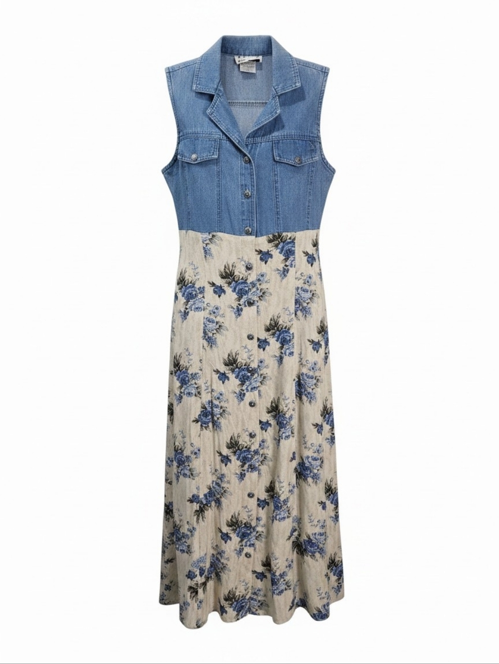 M Collection Vintage 90s Sleeveless Floral Button Down Collared Dress Size 9/10